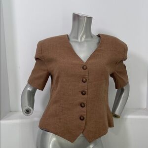 Jacques Vert  Women’s Tan Button-Up Linen Blend Blazer Size 8 Vintage Made in UK